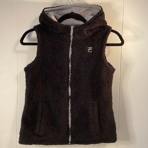 Fila Sport Hoodie Zip Fleece Vest Black Faux Fur